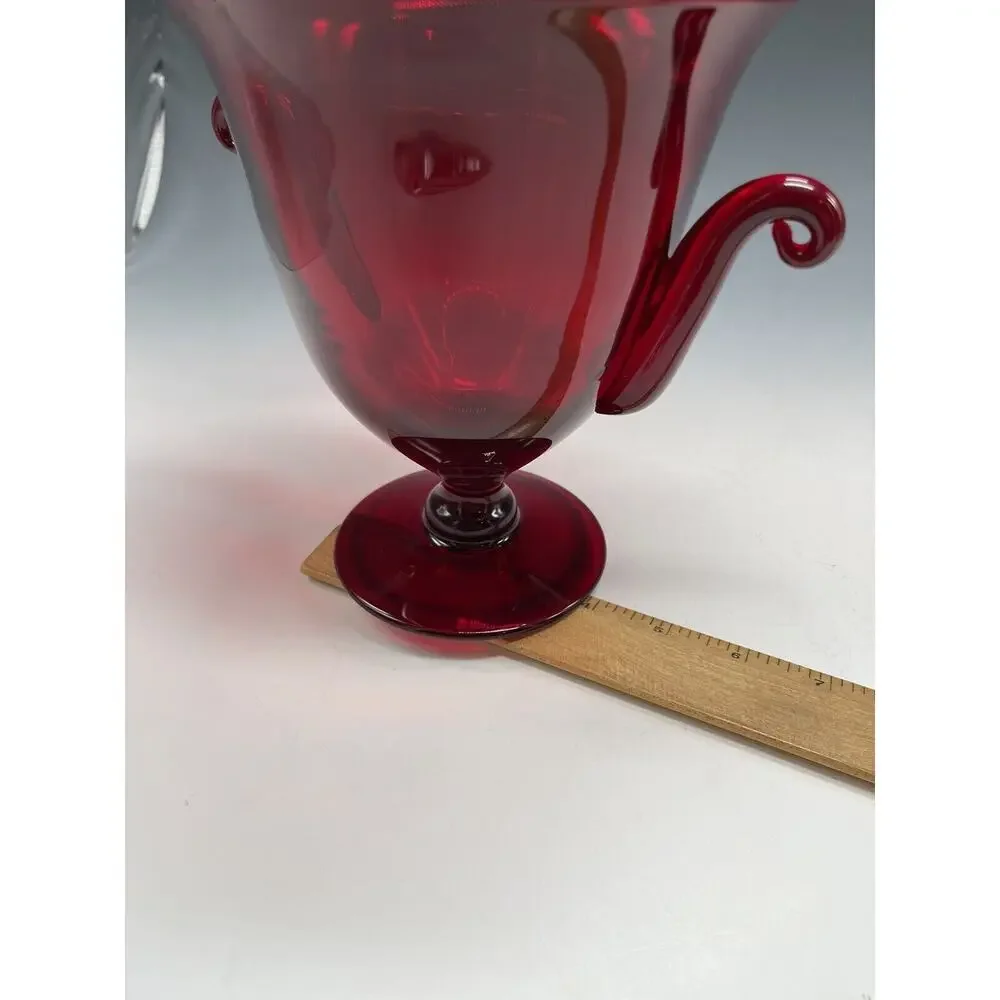 Vintage Glass Red Ruby‎ Trophy Pedestal Vase Handled MCM - Picture 15 of 16
